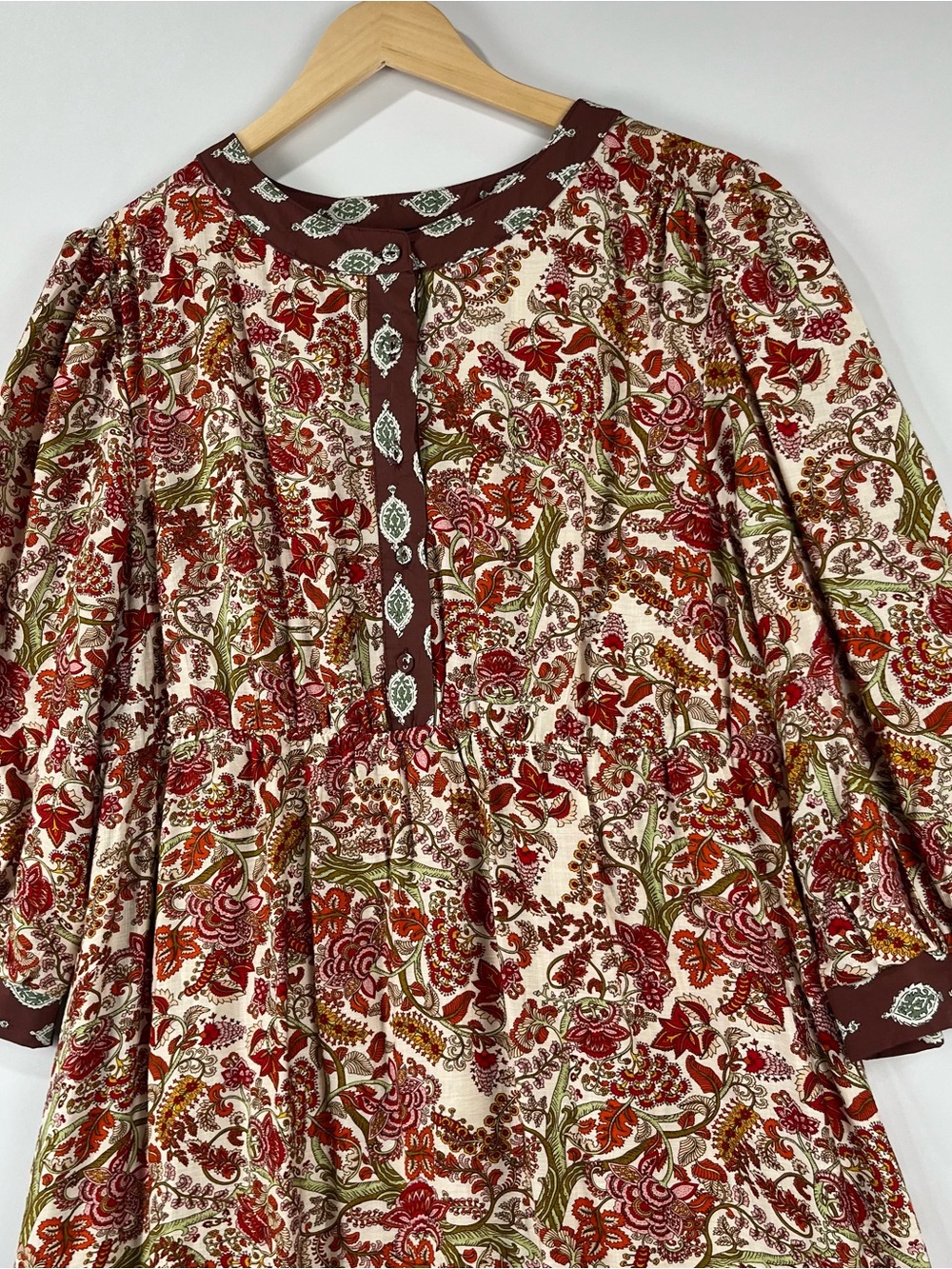 GiGiO Boho Paisley Floral Tiered Dress Puff Sleeve Pockets L - Picture 9 of 12